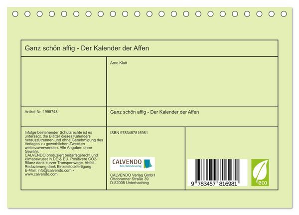 Produktbild: Ganz sch&ouml;n affig - Der Kalender der Affen (Tischkalender 2026 DIN A5 quer), CALVENDO Monatskalender