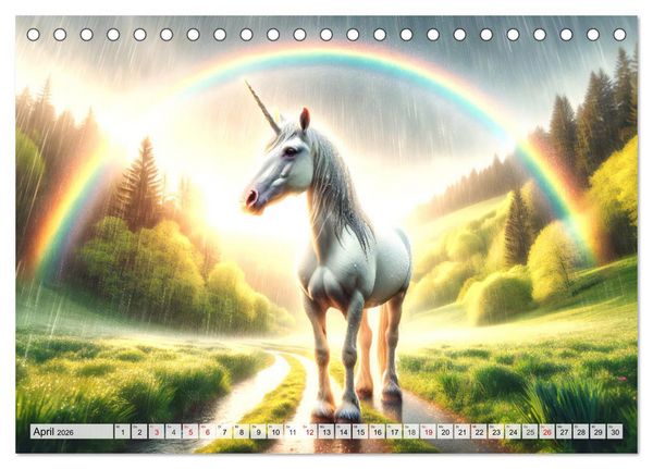 Produktbild: Mystische Einh&ouml;rner - Jahreszeiten im Einhornland (Tischkalender 2026 DIN A5 quer), CALVENDO Monatskalender