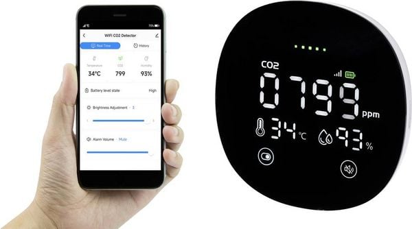 Produktbild: Kohlendioxid-Melder mit App-Steuerung &uuml;ber USB detektiert Kohlendioxid