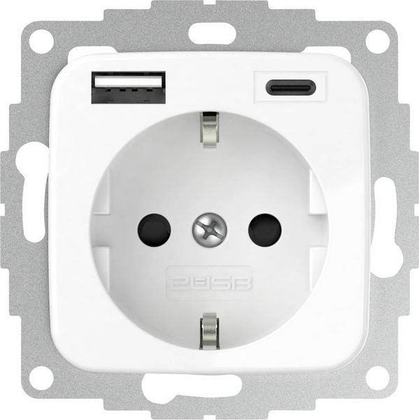 Produktbild: 2USB 2U-449368 Schutzkontakt-Steckdose erh&ouml;hter Ber&uuml;hrungsschutz, mit USB-Ladeausgang IP20 Reinwei&szlig; (gl&auml;nzend)