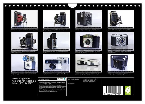 Produktbild: Alte Fotoapparate - Kameras von Kodak der Jahre 1905 bis 1977 (Wandkalender 2026 DIN A4 quer), CALVENDO Monatskalender