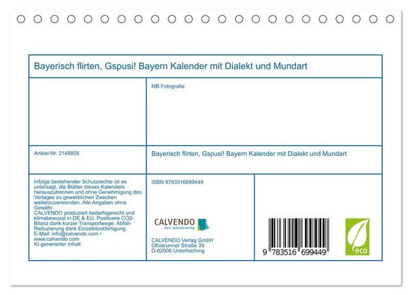Produktbild: Bayerisch flirten, Gspusi! Bayern Kalender mit Dialekt und Mundart (Tischkalender 2026 DIN A5 quer), CALVENDO Monatskalender