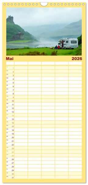 Produktbild: Familienplaner 2026 - Abenteuer Wildcamping - Mit dem Camper um die Welt mit 5 Spalten (Wandkalender, 21 x 45 cm) CALVENDO