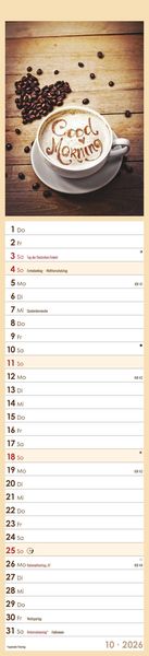 Produktbild: Küchenplaner Kaffee 2026 - Streifen-Kalender 11,3x49x5 cm - Kaffeekalender - mit leckeren Rezepten - Wandplaner - Küchenkalender - Alpha Edition