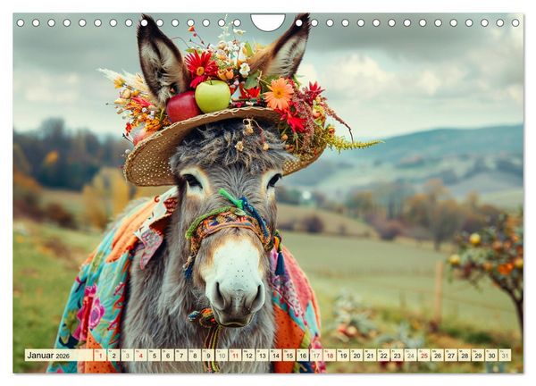 Produktbild: Esel mit Hut! Blumige Eleganz f&uuml;r ein modisches M&auml;rchen (Wandkalender 2026 DIN A4 quer), CALVENDO Monatskalender