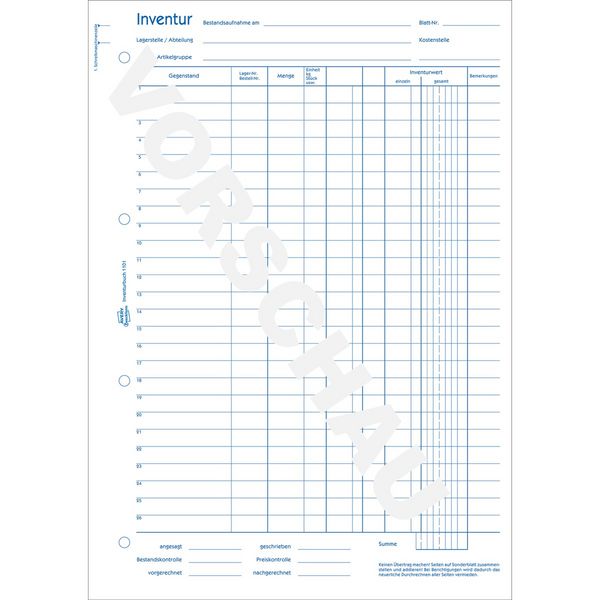 Produktbild: AVERY Zweckform Inventurbuch 50 Originale DIN A4 50 Blatt