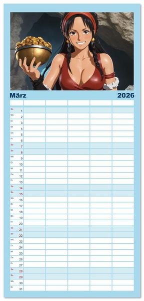Produktbild: Familienplaner 2026 - Anime Piraten - Waifu Edition mit 5 Spalten (Wandkalender, 21 x 45 cm) CALVENDO