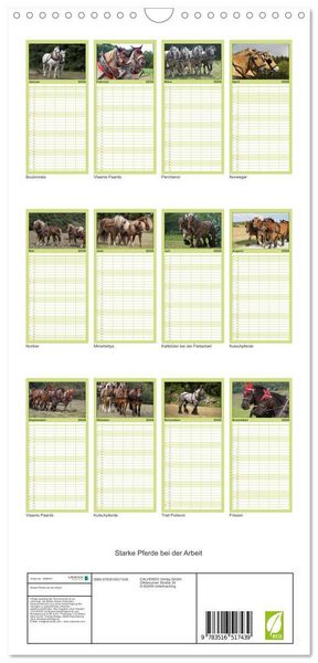 Produktbild: Familienplaner 2026 - Starke Pferde bei der Arbeit mit 5 Spalten (Wandkalender, 21 x 45 cm) CALVENDO