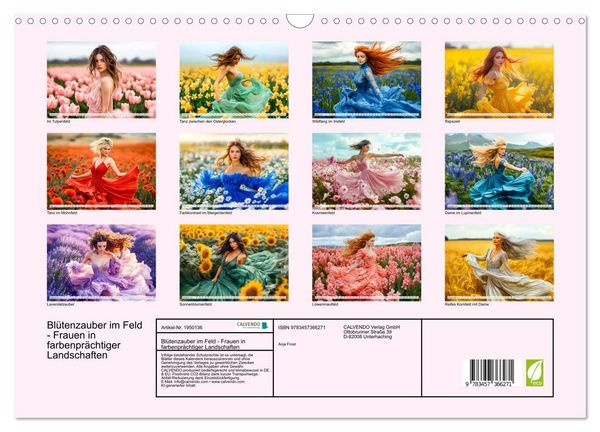 Produktbild: Bl&uuml;tenzauber im Feld - Frauen in farbenpr&auml;chtiger Landschaften (Wandkalender 2026 DIN A3 quer), CALVENDO Monatskalender