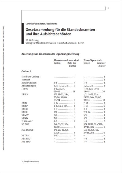Produktbild: Gesetzsammlung f&uuml;r die Standesbeamten und ihre Aufsichtsbeh&ouml;rden
