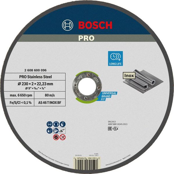 Produktbild: Bosch Accessories AS 46 T Inox BF 2608600096 Trennscheibe gerade 230mm 1 St. Stahl, Edelstahl