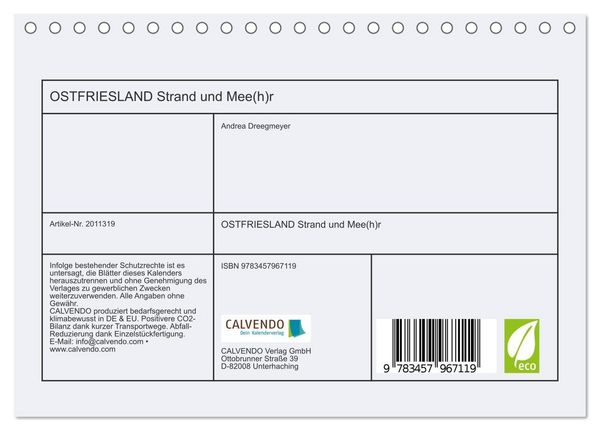 Produktbild: OSTFRIESLAND Strand und Mee(h)r (Tischkalender 2026 DIN A5 quer), CALVENDO Monatskalender