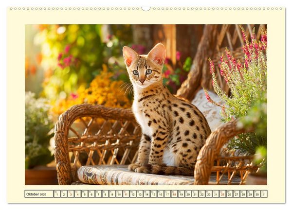 Produktbild: Savannah Katzen. Exotische Wildsch&ouml;nheiten im Naturgarten (Wandkalender 2026 DIN A2 quer), CALVENDO Monatskalender