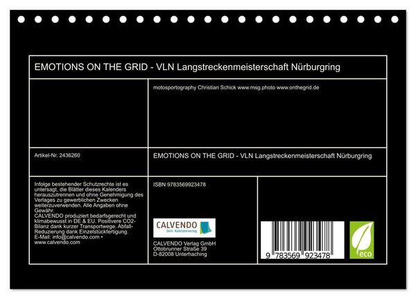 Produktbild: EMOTIONS ON THE GRID - VLN Langstreckenmeisterschaft N&uuml;rburgring (Tischkalender 2027 DIN A5 quer), CALVENDO Monatskalender