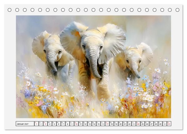 Produktbild: Elefanten. Graue Riesenbabys im Grasland (Tischkalender 2027 DIN A5 quer), CALVENDO Monatskalender