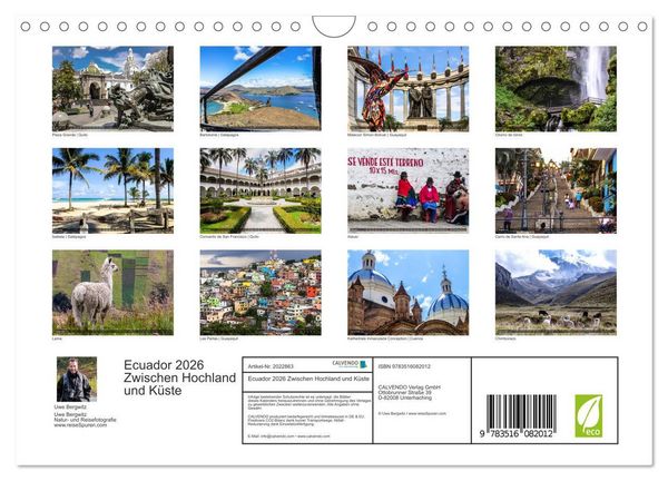 Produktbild: Ecuador 2026 Zwischen Hochland und K&uuml;ste (Wandkalender 2026 DIN A4 quer), CALVENDO Monatskalender