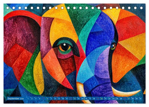 Produktbild: Elefanten - modern Art (Tischkalender 2026 DIN A5 quer), CALVENDO Monatskalender
