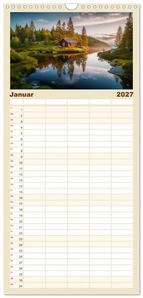 Produktbild: Familienplaner 2027 - H&uuml;ttenzauber - Ein visueller Streifzug durch Norwegens Wildnis mit 5 Spalten (Wandkalender, 21 x 45 cm) CALVENDO
