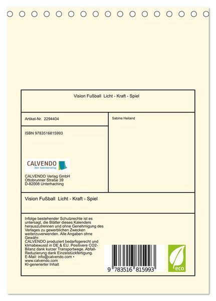 Produktbild: Vision Fu&szlig;ball Licht - Kraft - Spiel (Tischkalender 2027 DIN A5 hoch), CALVENDO Monatskalender