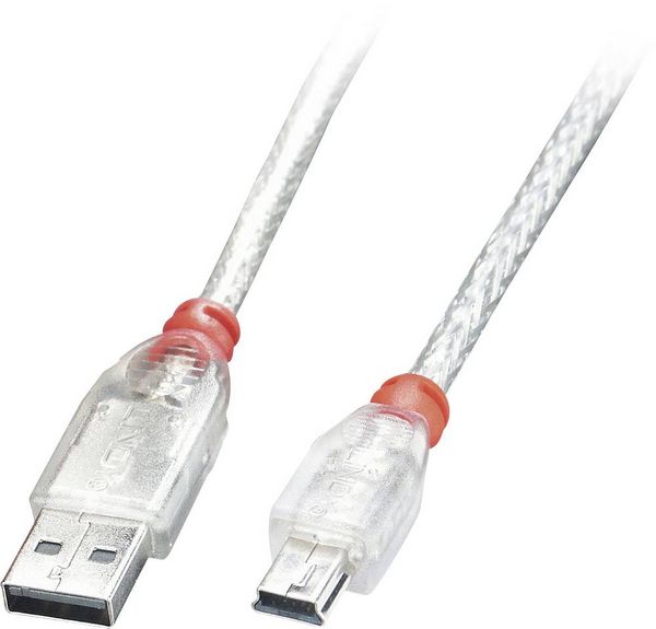 Produktbild: LINDY USB-Kabel USB 2.0 USB-A Stecker, USB-Mini-B Stecker 1.00 m Transparent 41782