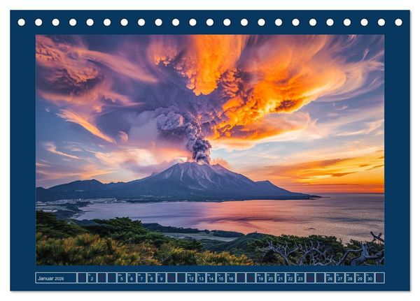 Produktbild: Lebendige Feuerberge - Fantastisch durch eine KI in Szene gesetzt (Tischkalender 2026 DIN A5 quer), CALVENDO Monatskalender