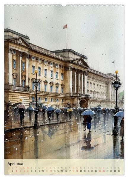 Produktbild: London - ein Regentag (Wandkalender 2026 DIN A2 hoch), CALVENDO Monatskalender