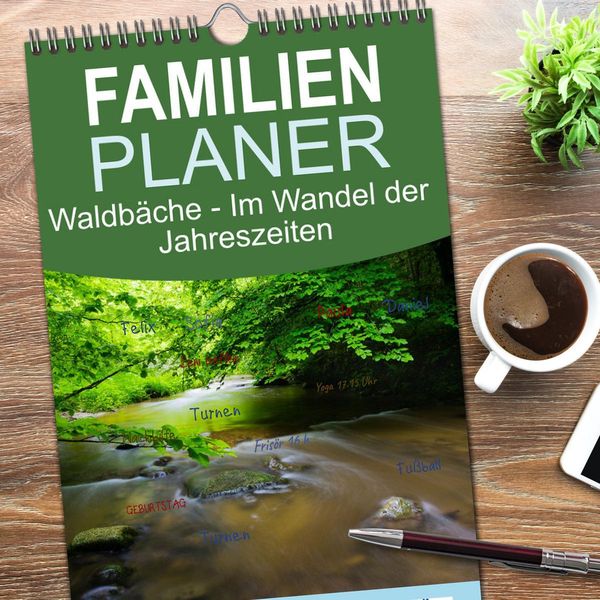 Produktbild: Familienplaner 2026 - Waldb&auml;che - Im Wandel der Jahreszeiten mit 5 Spalten (Wandkalender, 21 x 45 cm) CALVENDO