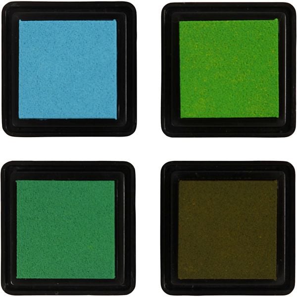 Produktbild: Creativ Company Stempelkissen, H 2 cm, Gr&ouml;&szlig;e 3,5x3,5 cm, Gr&uuml;n, Hellgr&uuml;n, Olivgr&uuml;n, Aqua, 4 Stk