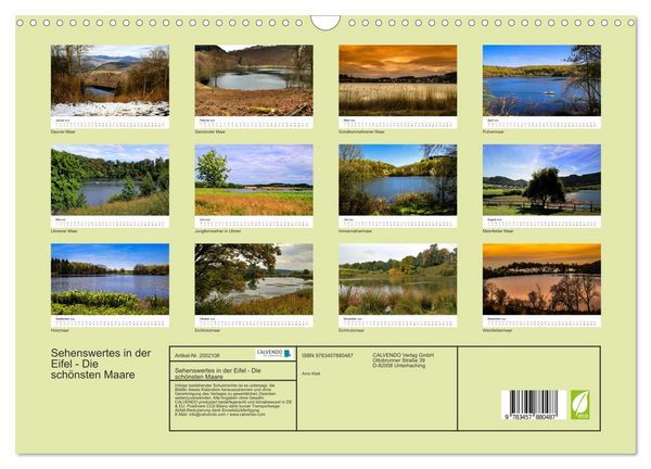 Produktbild: Sehenswertes in der Eifel - Die sch&ouml;nsten Maare (Wandkalender 2026 DIN A3 quer), CALVENDO Monatskalender
