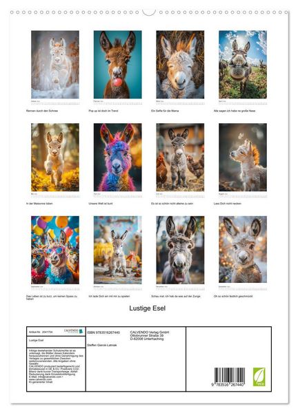 Produktbild: Lustige Esel (hochwertiger Premium Wandkalender 2026 DIN A2 hoch), Kunstdruck in Hochglanz