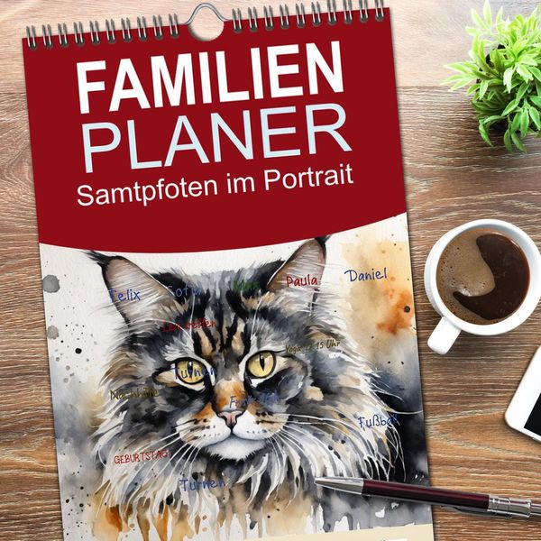 Produktbild: Familienplaner 2026 - Samtpfoten im Portrait mit 5 Spalten (Wandkalender, 21 x 45 cm) CALVENDO