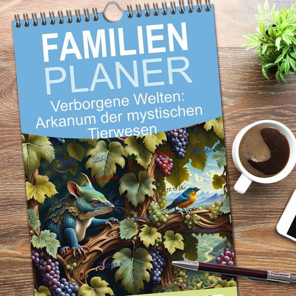 Produktbild: Familienplaner 2026 - Verborgene Welten: Arkanum der mystischen Tierwesen mit 5 Spalten (Wandkalender, 21 x 45 cm) CALVENDO