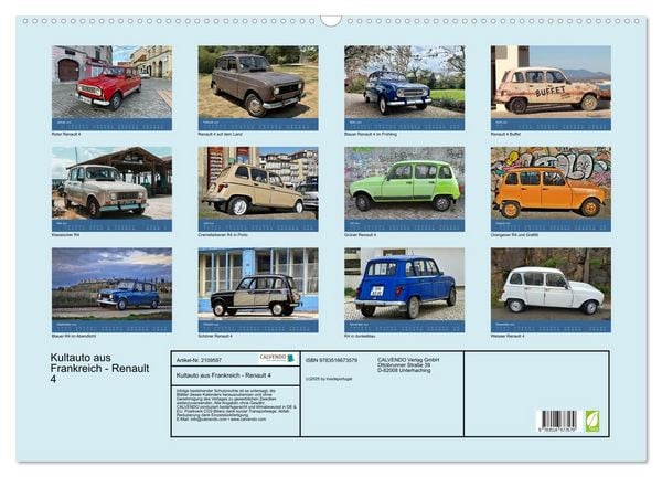 Produktbild: Kultauto aus Frankreich - Renault 4 (Wandkalender 2026 DIN A2 quer), CALVENDO Monatskalender