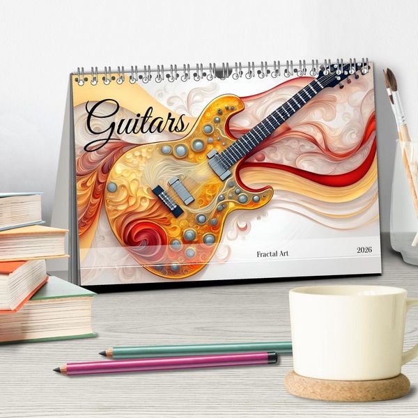 Produktbild: Guitars Fractal Art (Desk Calendar 2026 DIN A5 landscape), CALVENDO 12 Month DeskCalendar