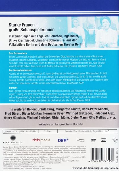 Produktbild: Gro&szlig;es Berliner Theater - Teil 4: Hommage an starke Frauen - gro&szlig;e Schauspielerinnen: Drei Schwestern/Der Menschenhasser/Egmont (DDR TV-Archiv) [3 DVDs]