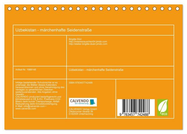 Produktbild: Uzbekistan - m&auml;rchenhafte Seidenstra&szlig;e (Tischkalender 2026 DIN A5 quer), CALVENDO Monatskalender