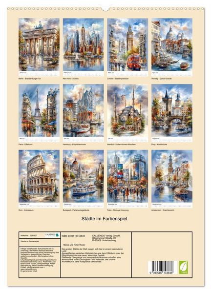 Produktbild: St&auml;dte im Farbenspiel (hochwertiger Premium Wandkalender 2026 DIN A2 hoch), Kunstdruck in Hochglanz
