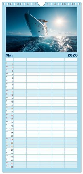 Produktbild: Familienplaner 2026 - Kreuzfahrtschiffe Kalender - Kreuzfahrten und Giganten der Meere mit 5 Spalten (Wandkalender, 21 x 45 cm) CALVENDO