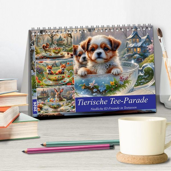 Produktbild: Tierische Tee-Parade (Tischkalender 2026 DIN A5 quer), CALVENDO Monatskalender