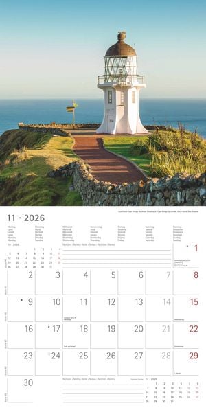 Produktbild: Leuchttürme 2026 - Broschürenkalender 30x30 cm (30x60 geöffnet) - Kalender mit Platz für Notizen - Wandkalender - Wandplaner - Leuchtturmkalender