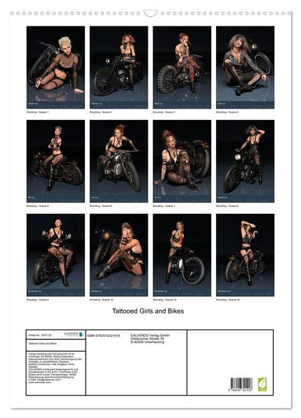 Produktbild: Tattooed Girls and Bikes (Wandkalender 2026 DIN A2 hoch), CALVENDO Monatskalender