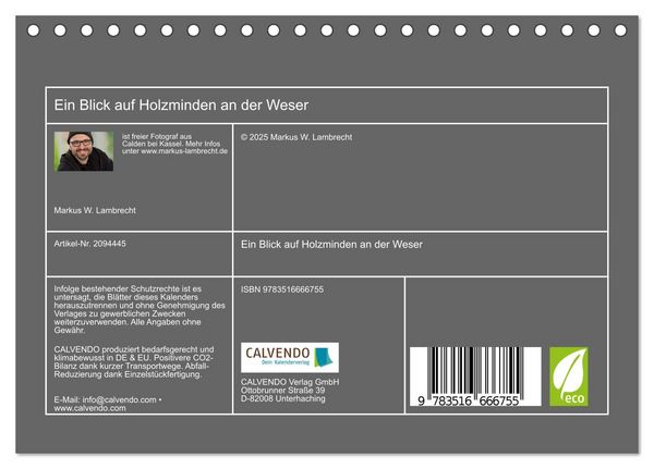 Produktbild: Ein Blick auf Holzminden an der Weser (Tischkalender 2026 DIN A5 quer), CALVENDO Monatskalender