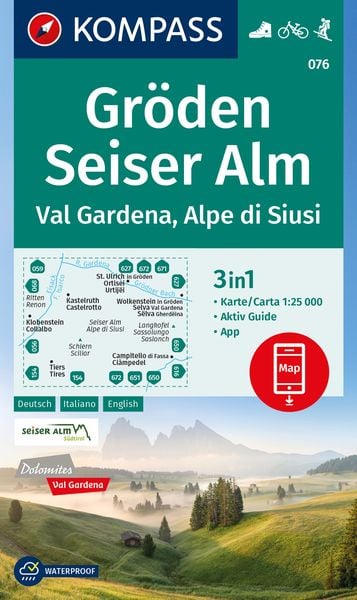 KOMPASS Wanderkarte 076 Gröden, Seiser Alm / Val Gardena, Alpe di Siusi 1:25.000, Sonstige von , Kompass-Karten, 9783991541974