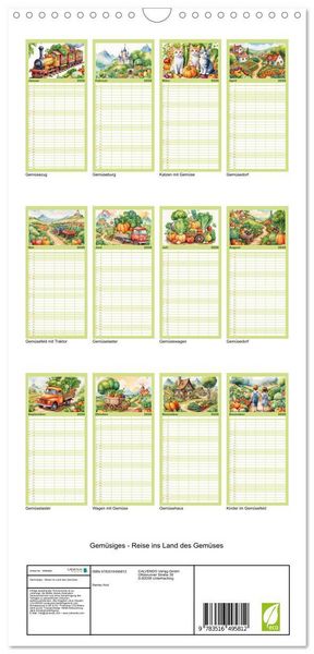 Produktbild: Familienplaner 2026 - Gem&uuml;siges - Reise ins Land des Gem&uuml;ses mit 5 Spalten (Wandkalender, 21 x 45 cm) CALVENDO