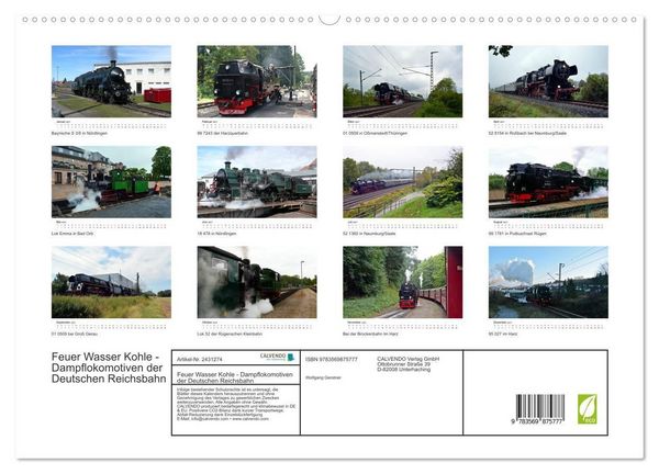 Produktbild: Feuer Wasser Kohle - Dampflokomotiven der Deutschen Reichsbahn (hochwertiger Premium Wandkalender 2027 DIN A2 quer), Kunstdruck in Hochglanz