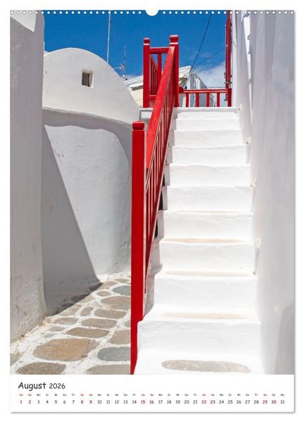 Produktbild: Treppauf, treppab in den Altstadtgassen von Mykonos (hochwertiger Premium Wandkalender 2026 DIN A2 hoch), Kunstdruck in Hochglanz