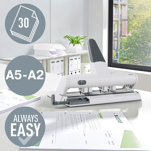 Produktbild: Leitz Mehrfachlocher 5114-00-84 max. Anzahl der Bl&auml;tter:30 Bl. (80 g/m&sup2;) Anzahl der Stanzsegmente:4 Silber 1 St.