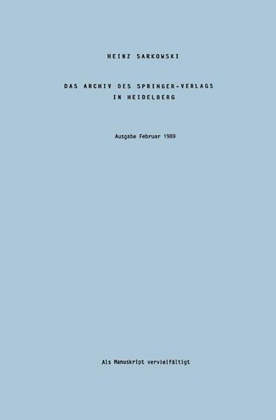 Produktbild: Das Archiv des Springer-Verlags in Heidelberg