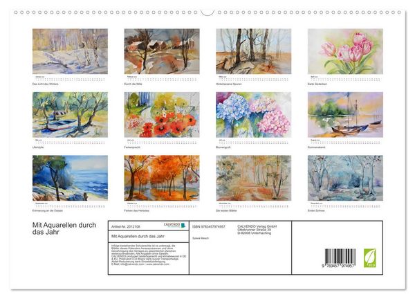 Produktbild: Mit Aquarellen durch das Jahr (hochwertiger Premium Wandkalender 2026 DIN A2 quer), Kunstdruck in Hochglanz
