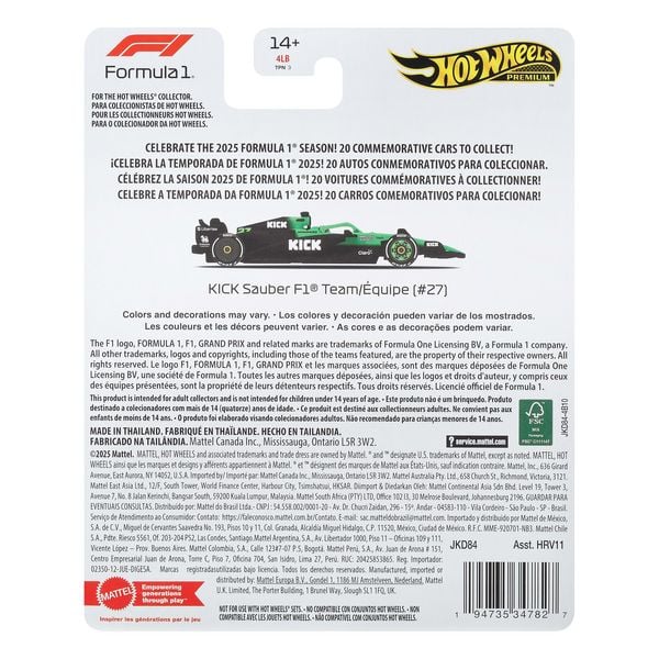 Produktbild: Hot Wheels Premium F1 - Team Sauber Driver 1